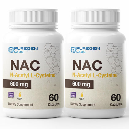 Flacon de P Puregen Labs N-Acetyl-L-Cystéine 600mg avec 120 capsules végétariennes