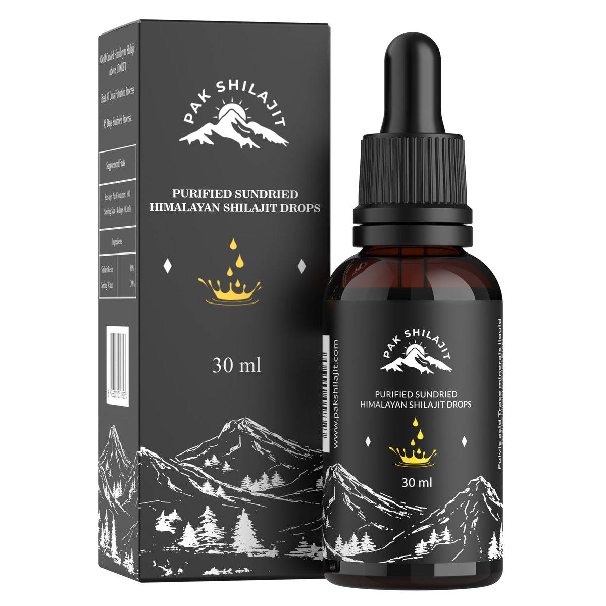Flacon de PakShilajit Shilajit liquide 30ML vue de face