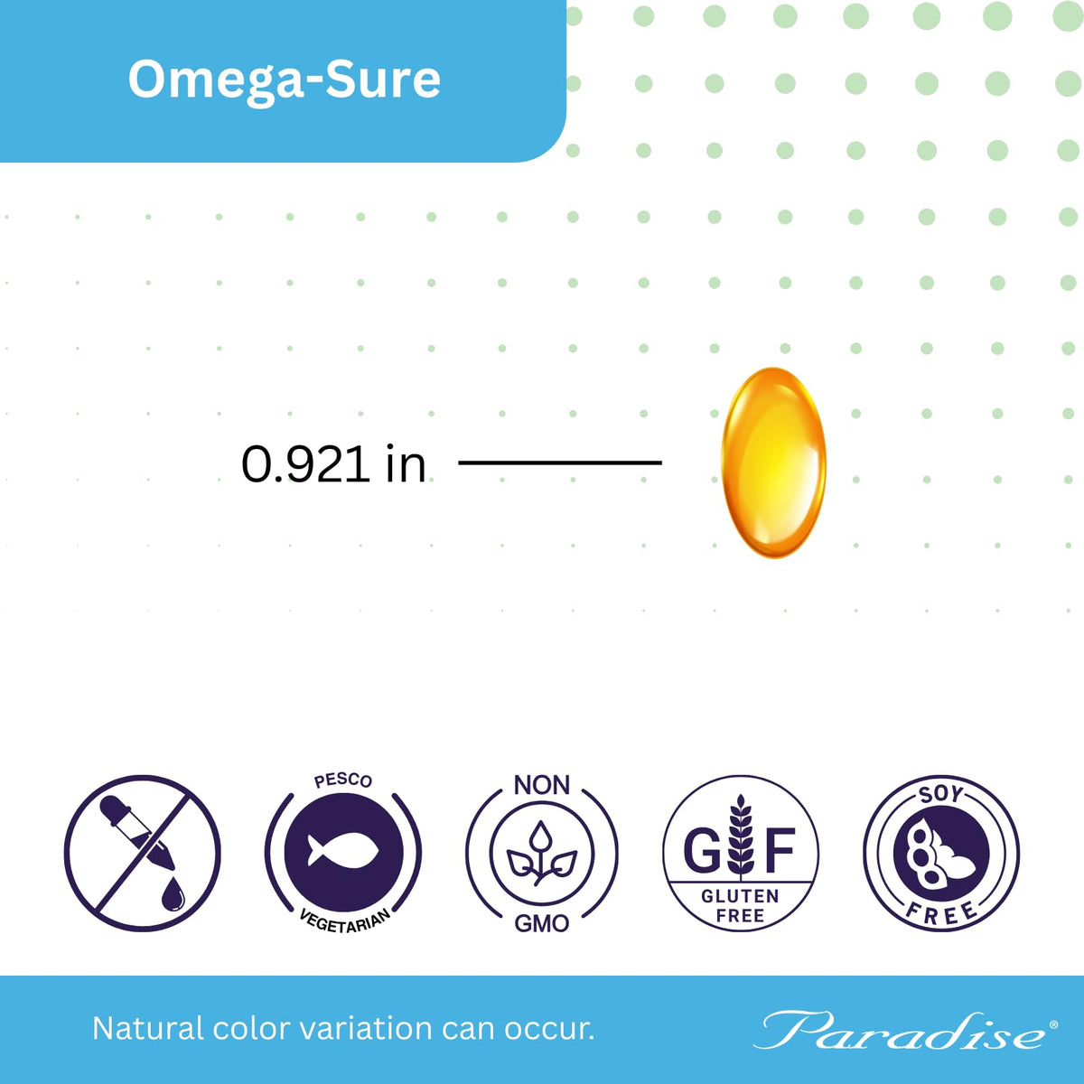 Flacon de Paradise Herbs Omega-Sure ouvert avec gélules visibles