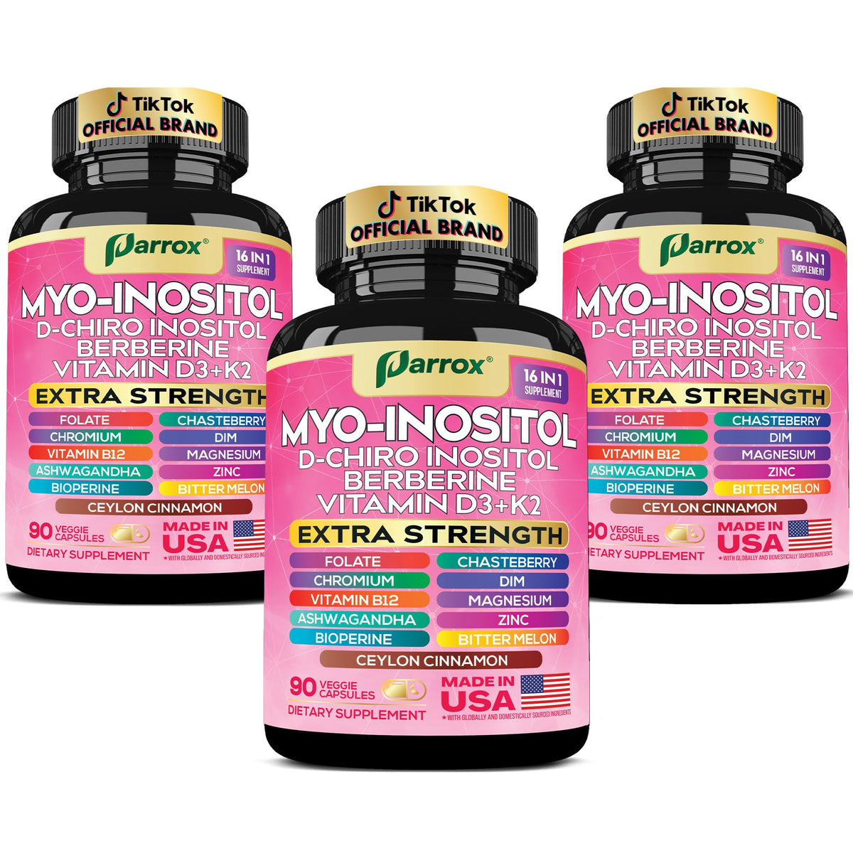 Flacon de Parrox Myo-Inositol 14 en 1 avec 90 capsules végétaliennes