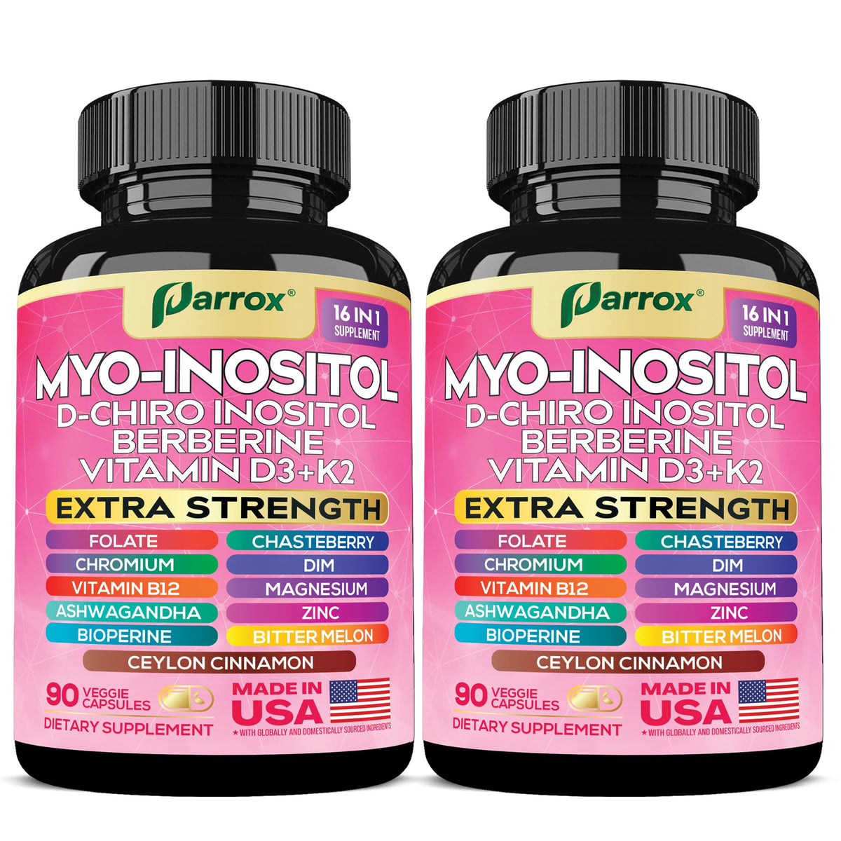 Flacon de Parrox Myo-Inositol 90 capsules vue de face