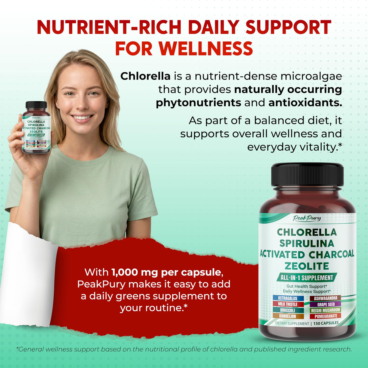 Flacon de PEAKPURY Chlorella et Spiruline ouvert