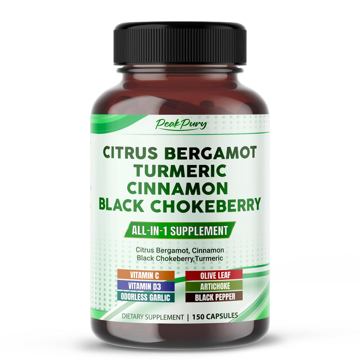 Flacon de PEAKPURY Citrus Bergamot contenant 150 capsules