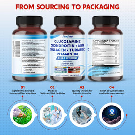 Flacon de PEAKPURY Glucosamine avec des gélules à côté