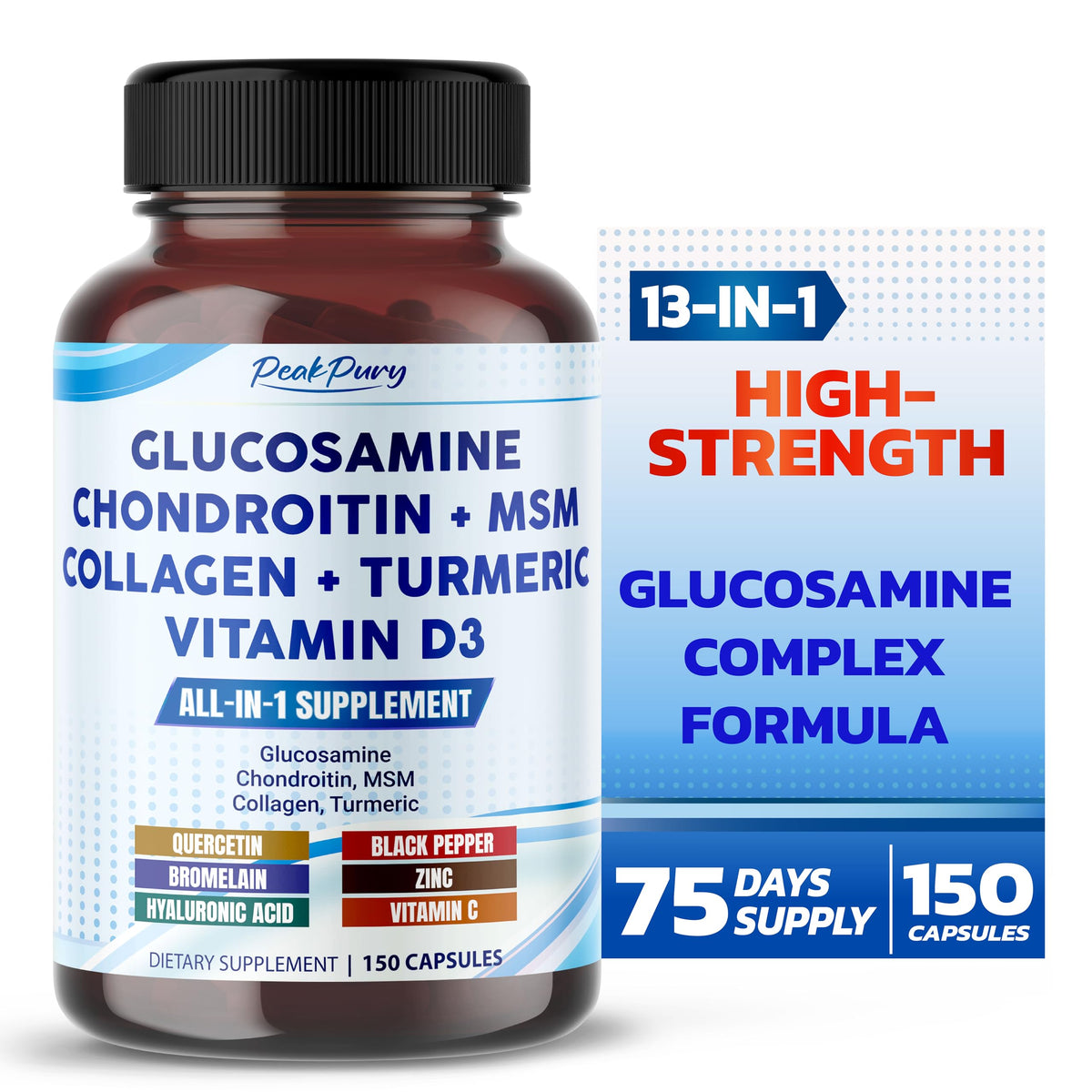 Flacon de PEAKPURY Glucosamine Chondroitin MSM 150 gélules
