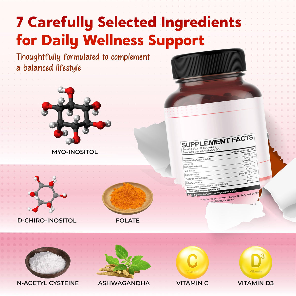 Flacon de PEAKPURY Inositol sur une table