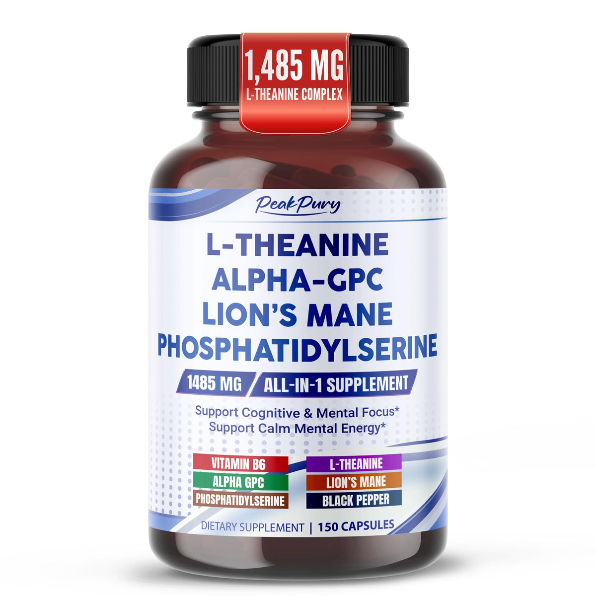 Flacon de PEAKPURY L-Théanine 900 mg 150 capsules
