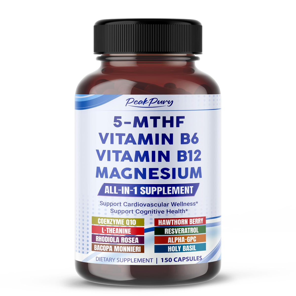 Flacon de PEAKPURY Ultra 5-MTHF 150 capsules vue de face