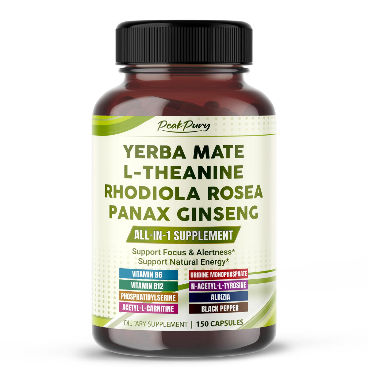 Flacon de PEAKPURY Ultra Yerba Mate 150 capsules, vue de face
