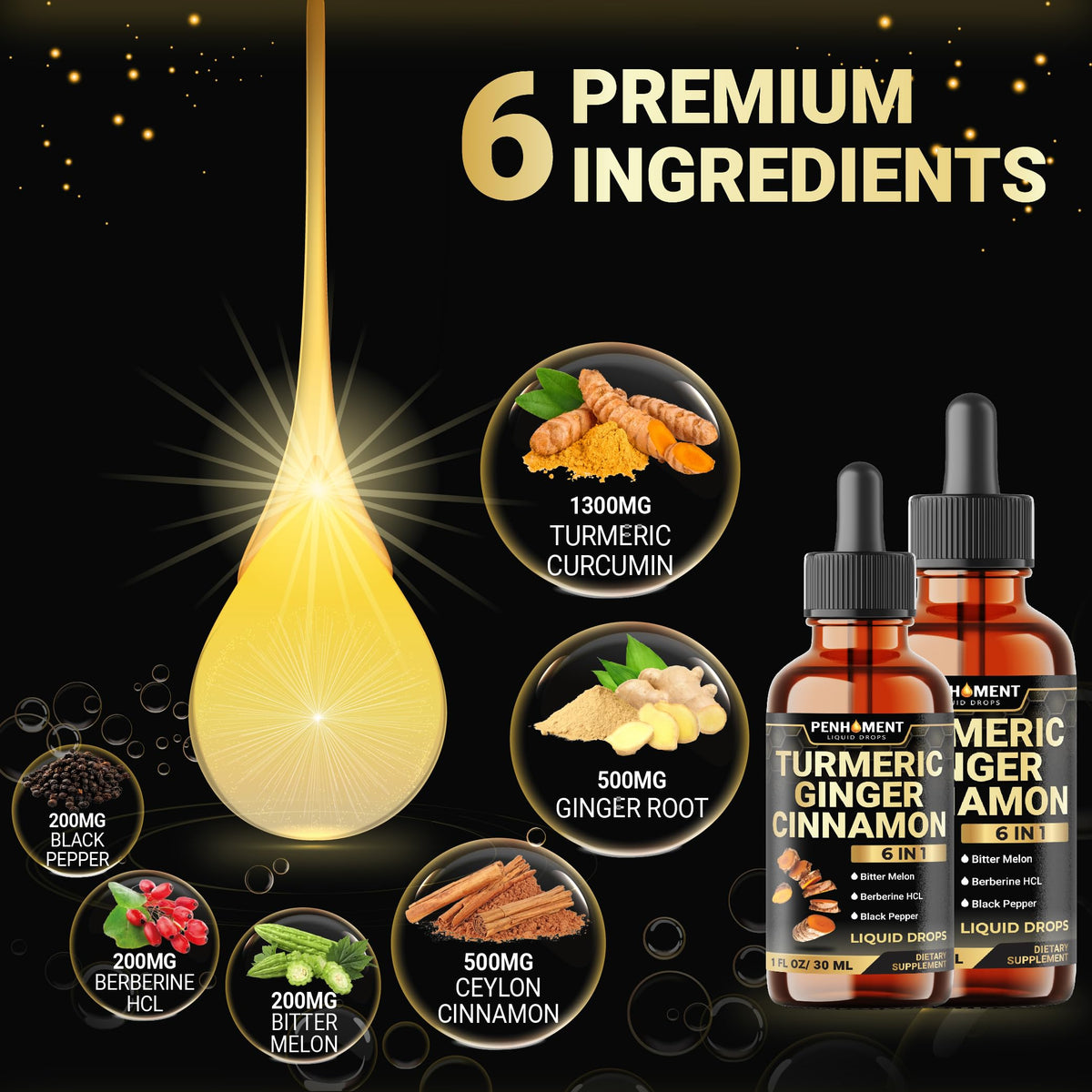 Flacon de Penhoment Curcuma Liquide sur fond blanc