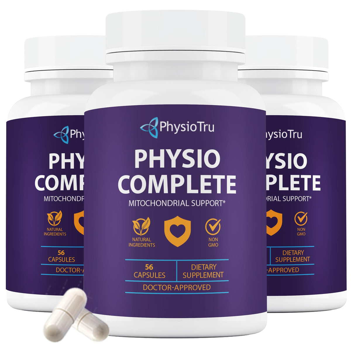Flacon de PhysioTru CoQ10 150mg avec capsules visibles