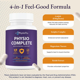 Flacon de PhysioTru CoQ10 ouvert avec capsules à l'intérieur