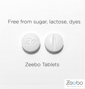 Flacon de pilules placebo Zeebo avec capsules bleu-blanc