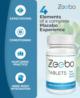 Flacon de pilules placebo Zeebo avec tablettes blanches