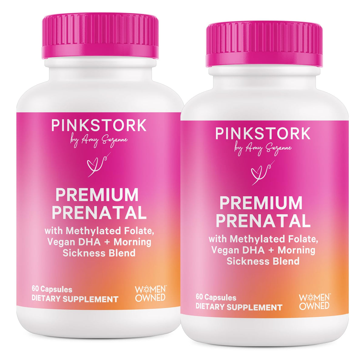 Flacon de Pink Stork Complément Alimentaire Prénatal 120 Capsules, vue de face