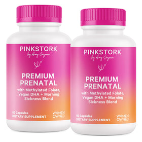 Flacon de Pink Stork Complément Alimentaire Prénatal 120 Capsules, vue de face