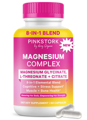 Flacon de Pink Stork Complexe de Magnésium pour Femmes, 60 capsules