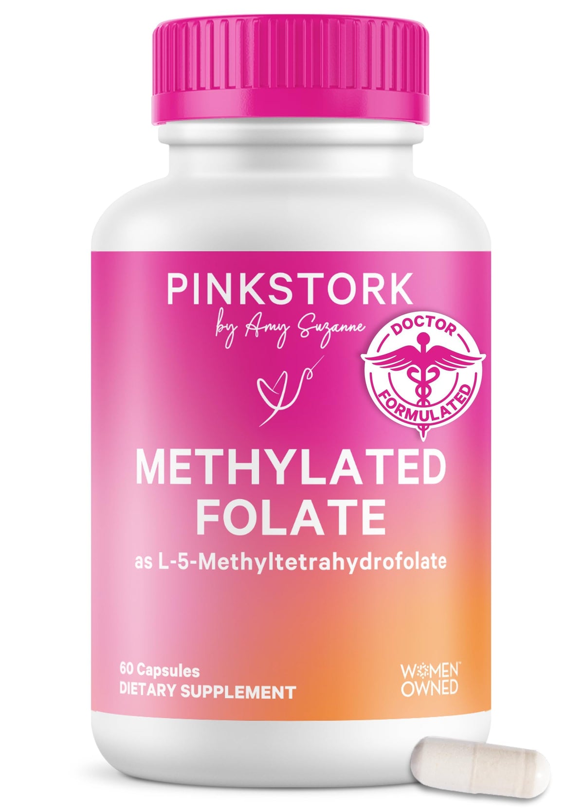 Flacon de Pink Stork Folate 600 mcg avec capsules végétariennes