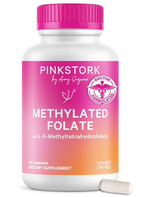 Flacon de Pink Stork Folate 600 mcg avec capsules végétariennes