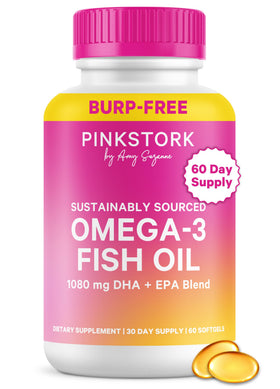Flacon de Pink Stork Omega 3 Huile de Poisson 60 gélules vue de face