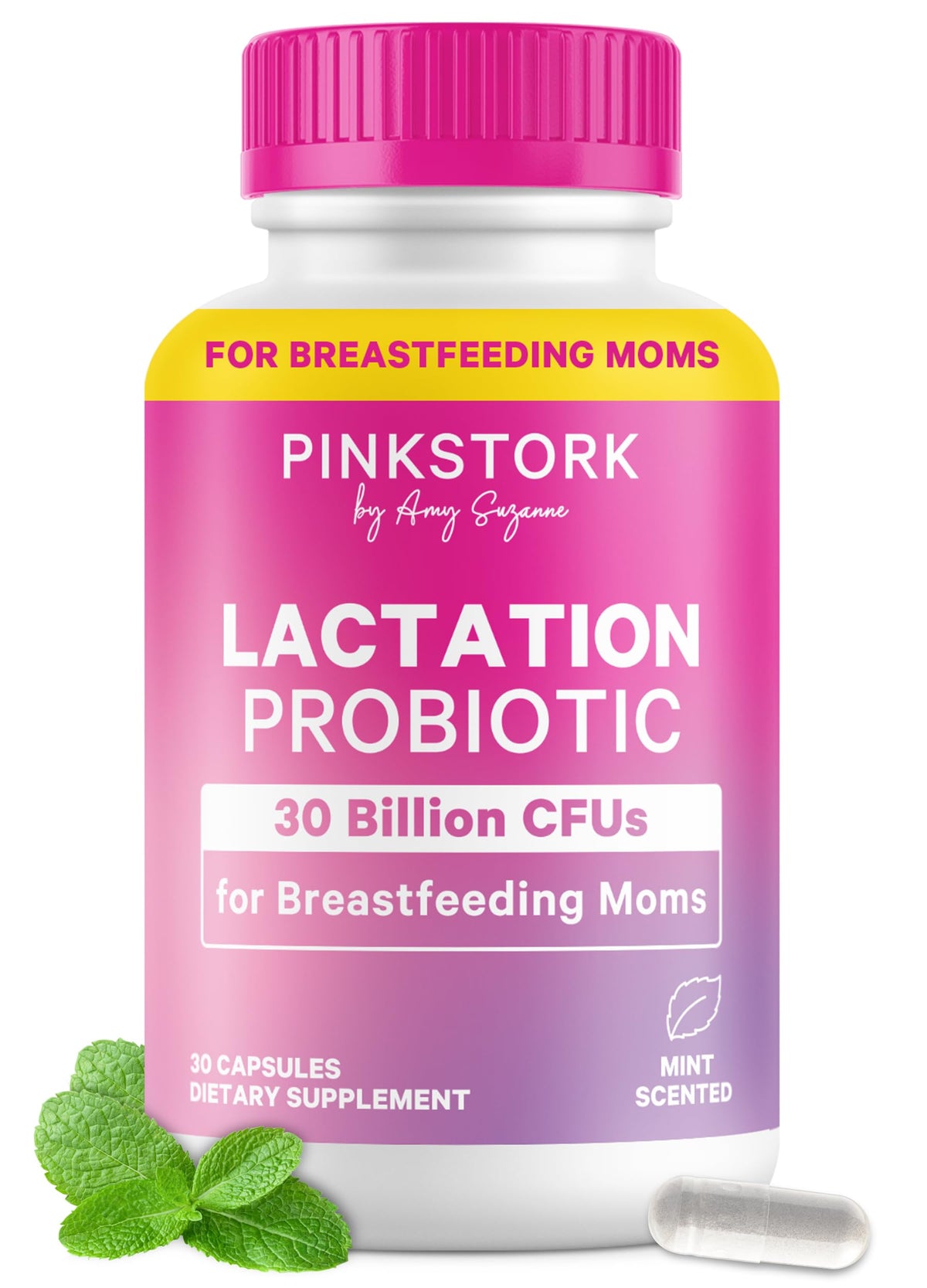 Flacon de Pink Stork Probiotique Lactation 30 capsules vue de face