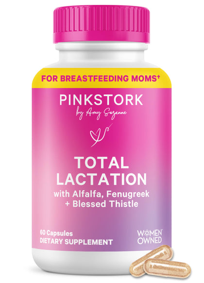 Flacon de Pink Stork Total Lactation 60 capsules vue de face.