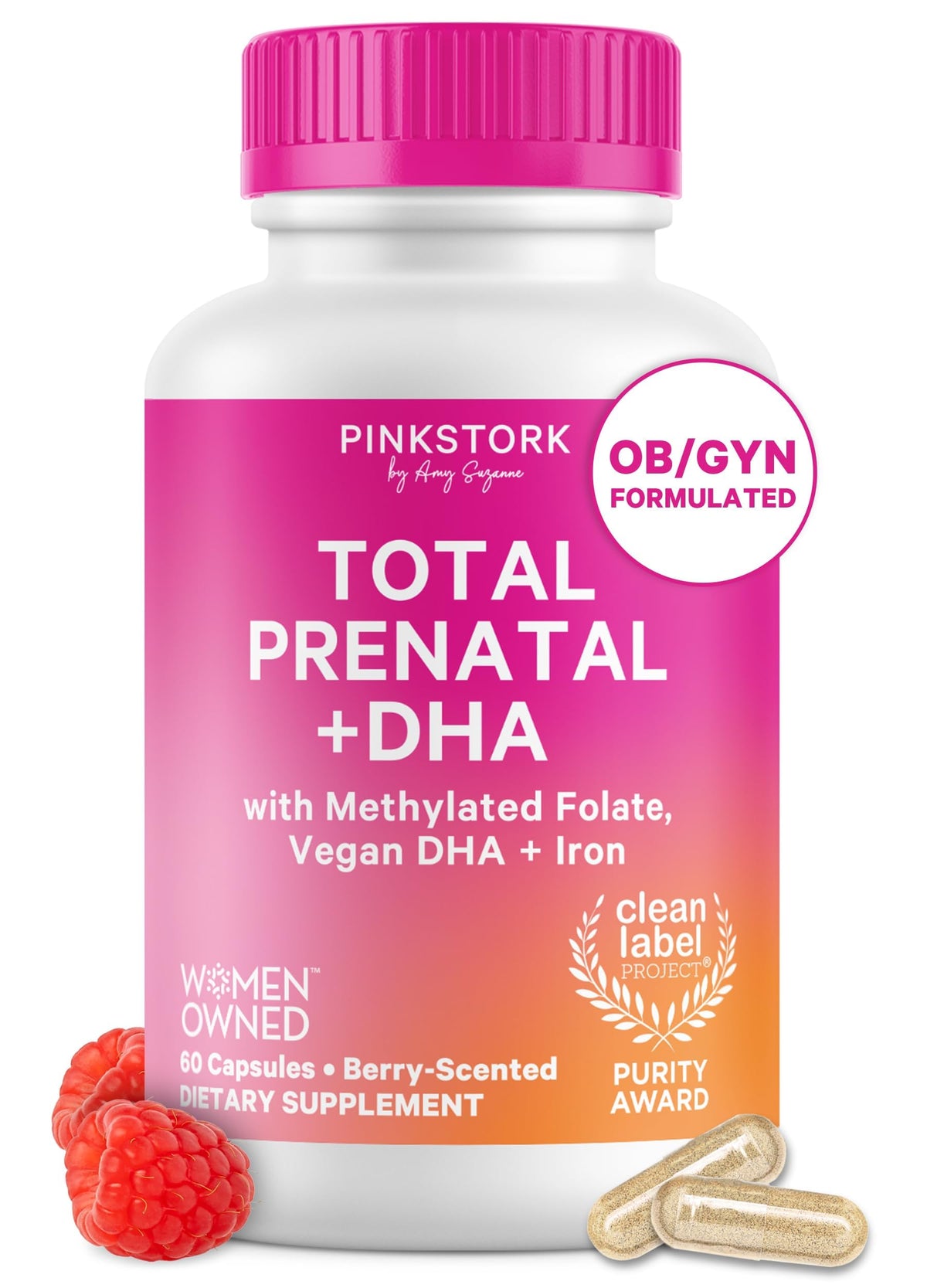 Flacon de Pink Stork Total Prenatal + DHA 60 capsules
