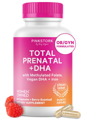 Flacon de Pink Stork Total Prenatal + DHA 60 capsules
