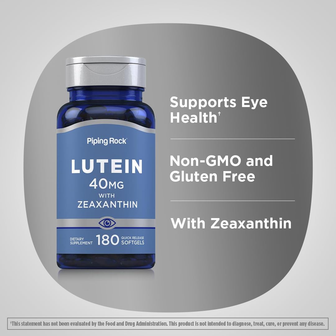 Flacon de Piping Rock Luthéine et Zéaxanthine 40 mg sur un fond blanc
