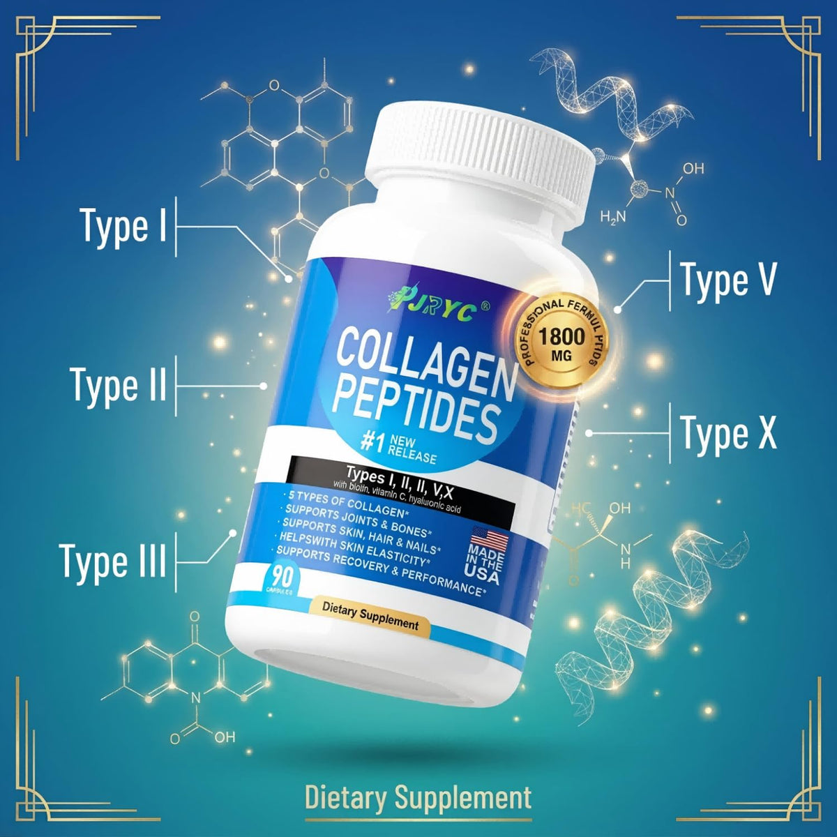 Flacon de PJRYC Multi Collagen Peptides sur une table