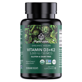 Flacon de PlantFusion D3 + K2 5000 IU avec 120 capsules