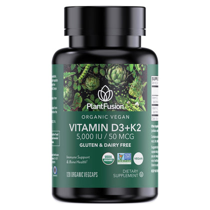 Flacon de PlantFusion D3 + K2 5000 IU avec 120 capsules