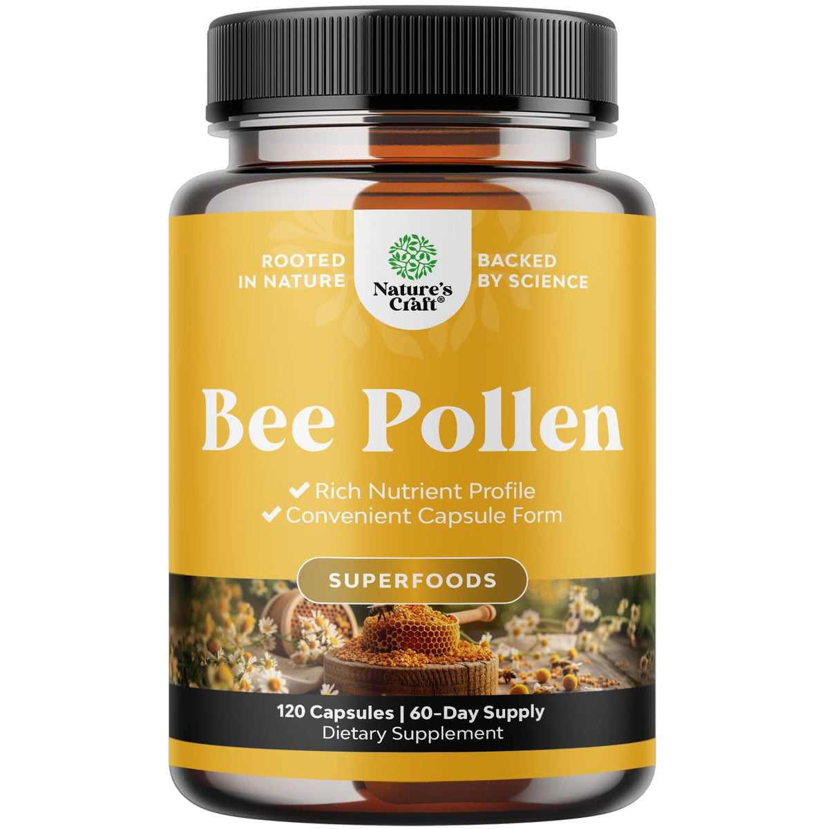 Flacon de pollen d'abeille Natures Craft 120 gélules 1000 mg