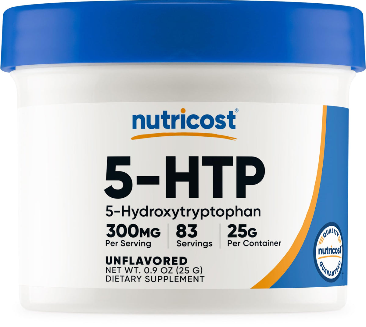 Flacon de poudre de 5-HTP Nutricost 25g vue de face