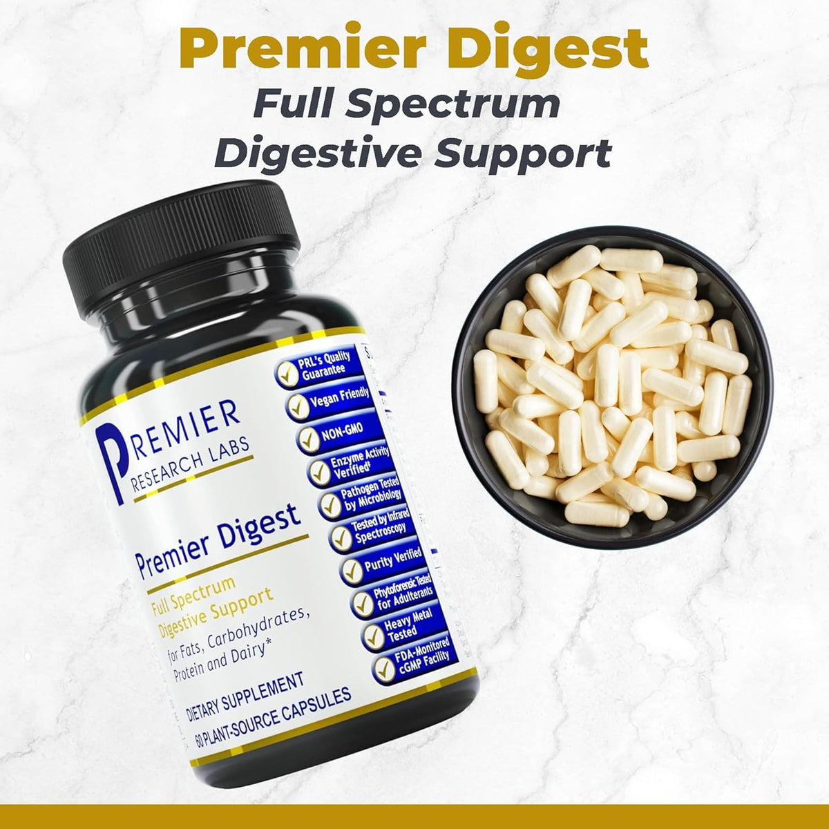 Flacon de Premier Research Labs Enzymes Actives avec capsules végétales