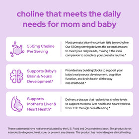 Flacon de Premom Choline prénatale 550mg avec étiquette visible