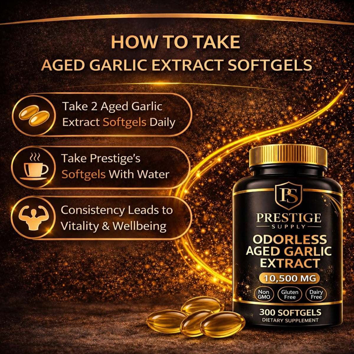 Flacon de Prestige Supply Extrait d'Ail Vieilli sur une table
