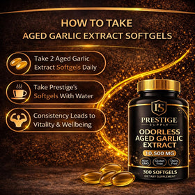 Flacon de Prestige Supply Extrait d'Ail Vieilli sur une table