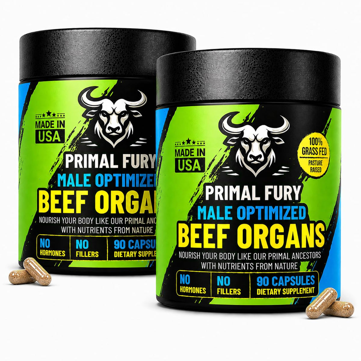 Flacon de PRIMAL FURY Complément Alimentaire Organes de Bœuf 180 Capsules