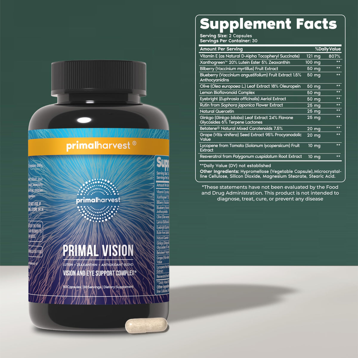 Flacon de Primal Harvest Vision avec capsules à l'intérieur