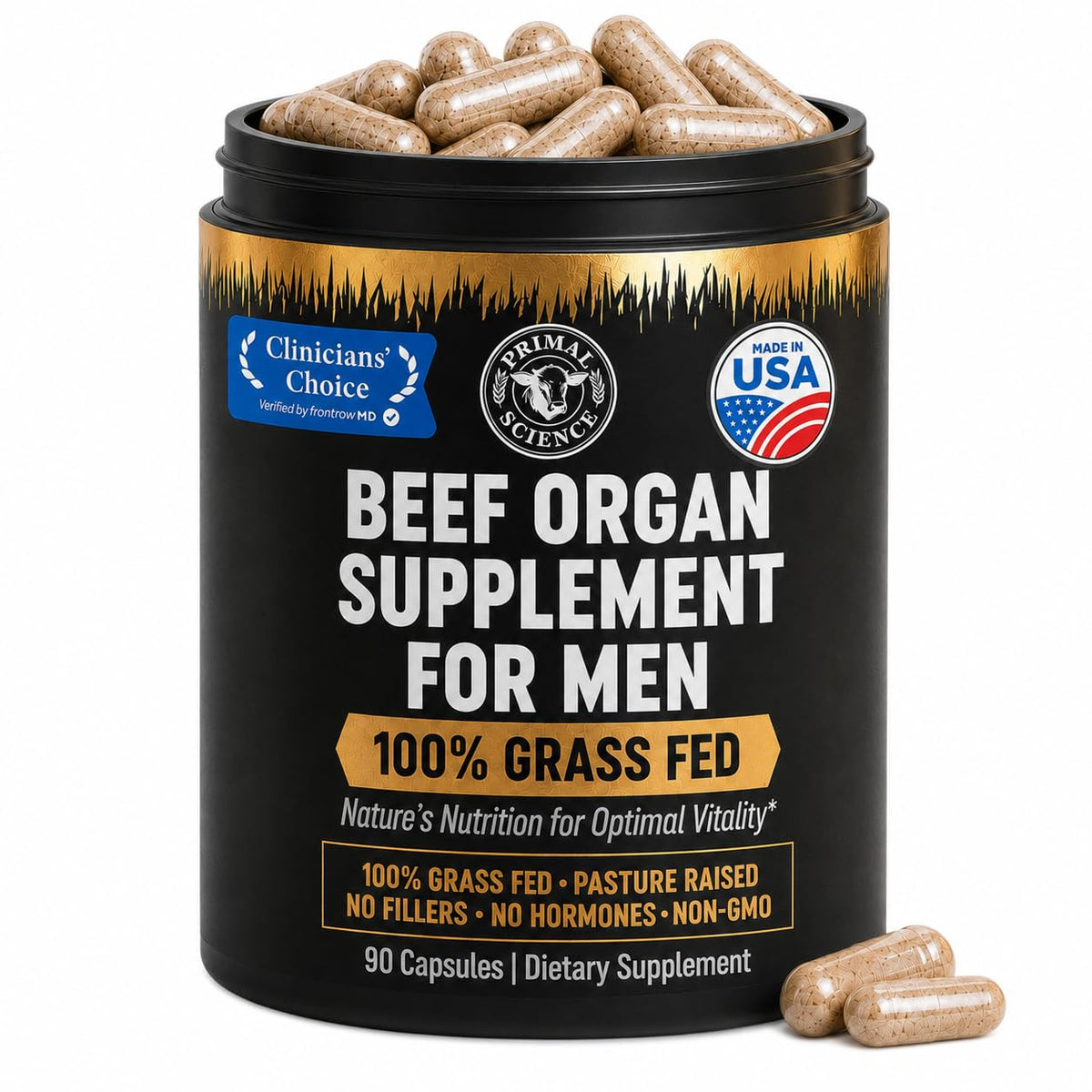 Flacon de Primal Science Complément Alimentaire 90 Capsules de Testicules de Bœuf