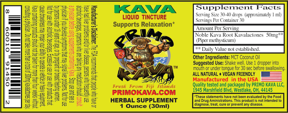 Flacon de PRIMO KAVA Teinture de Kava vue de côté