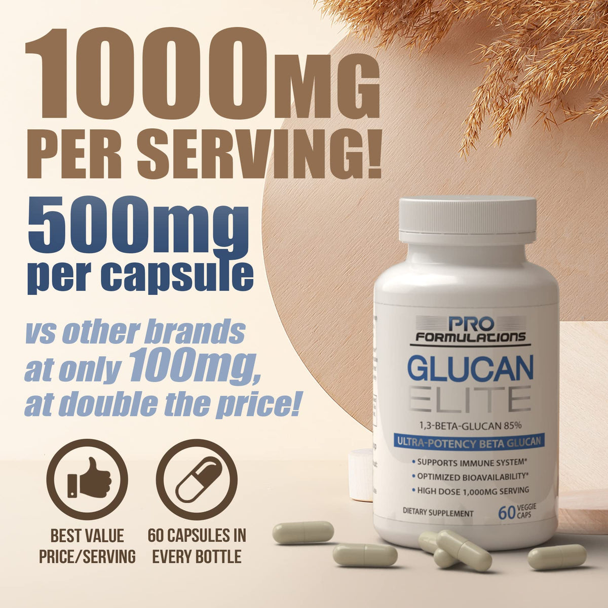 Flacon de Pro Formulations MD Glucan Elite 60 gélules
