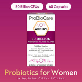 Flacon de ProBioCare Probiotiques Femmes avec gélules visibles