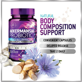 Flacon de probiotique Akkermansia Hello Lovely! avec des ingrédients