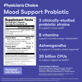 Flacon de probiotique de soutien de l'humeur Physician's CHOICE avec des ingrédients naturels