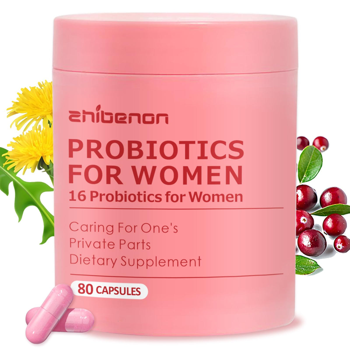 Flacon de probiotique féminin Zhibenon 80 capsules vue avant