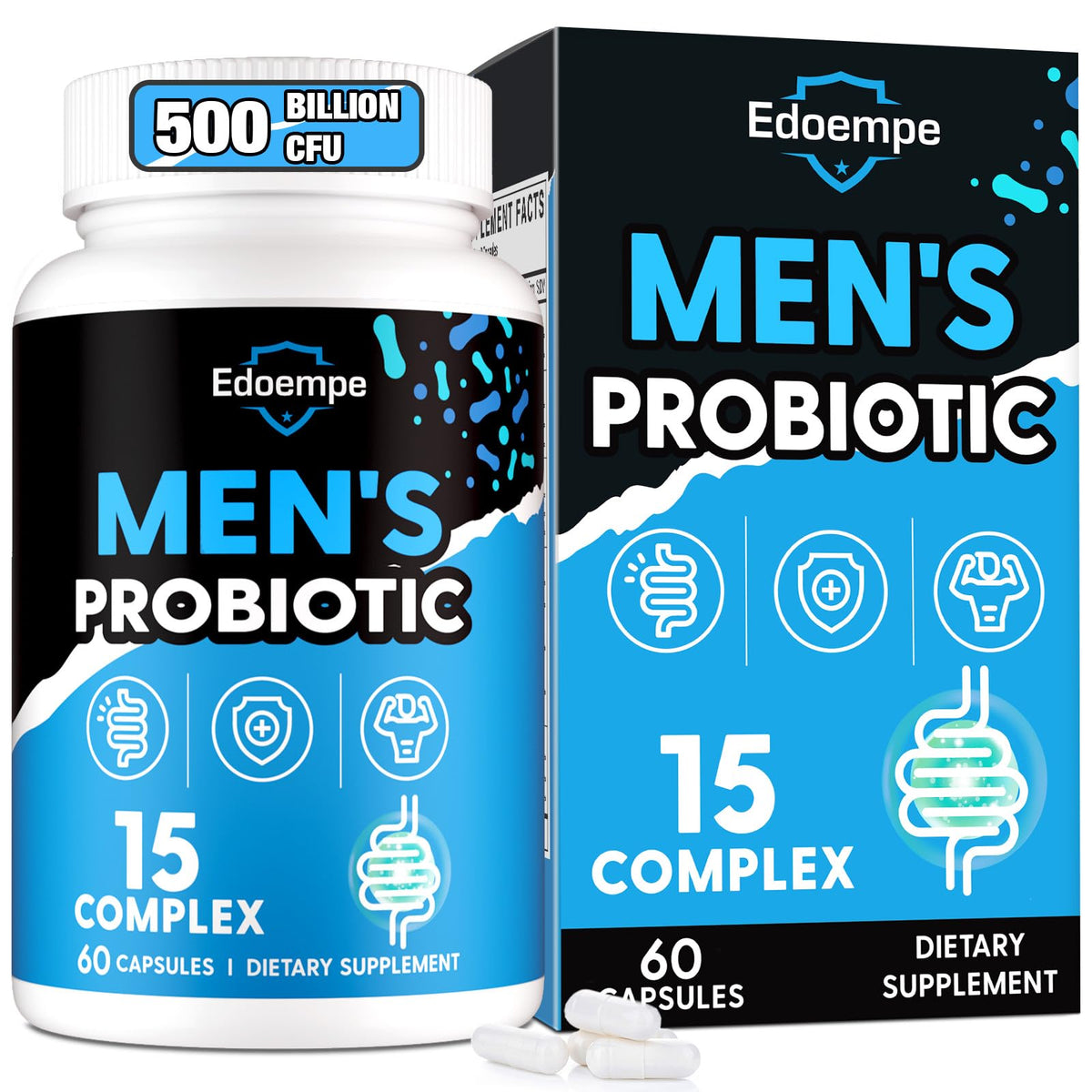 Flacon de probiotiques Edoempe pour hommes 500B CFU 60 capsules