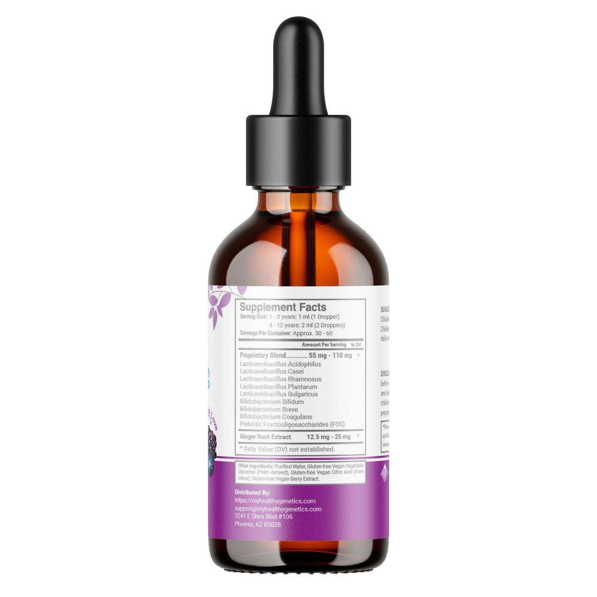 Flacon de probiotiques Healthy Genetics sur fond neutre