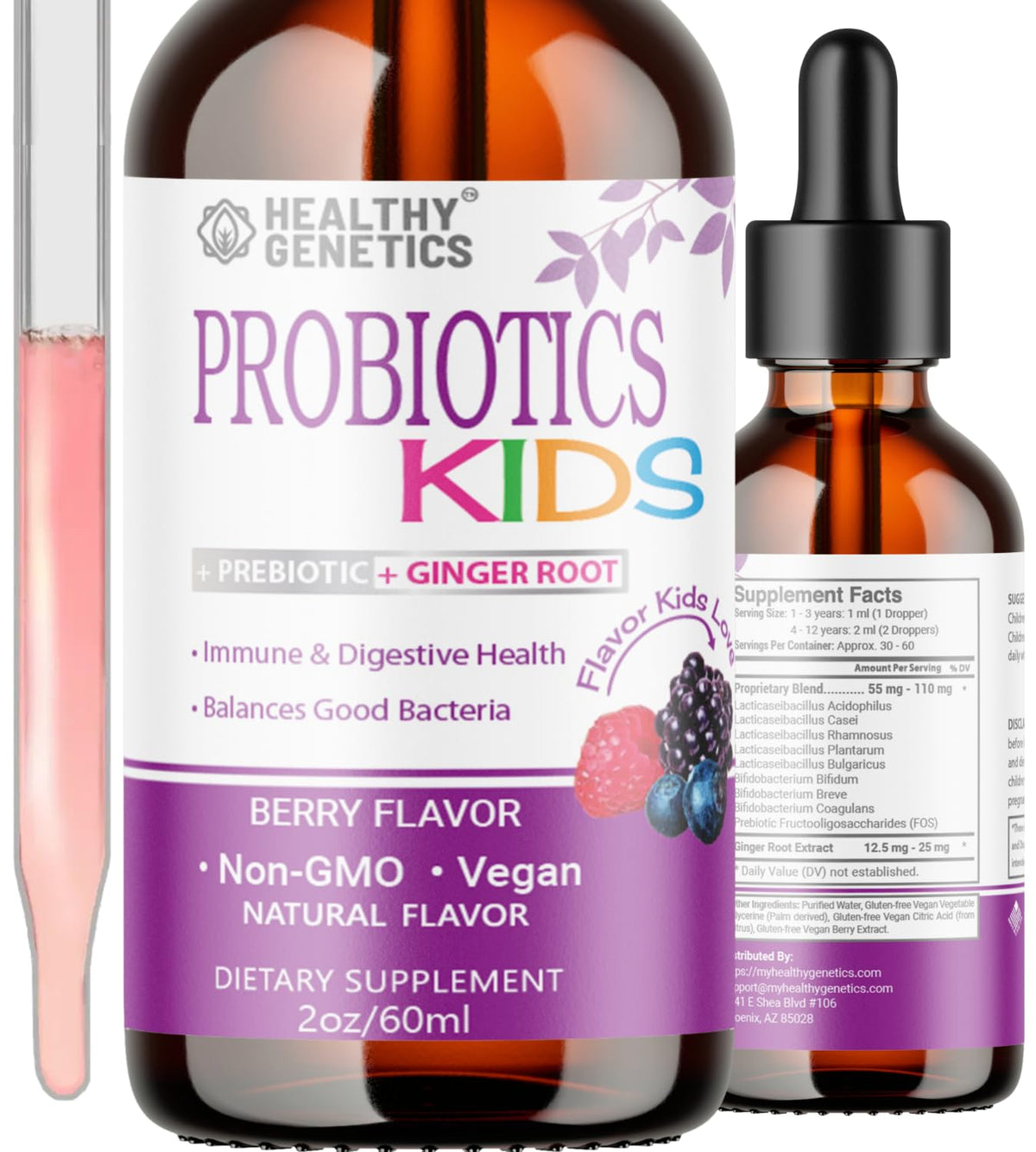 Flacon de probiotiques liquides Healthy Genetics 140g vue de face